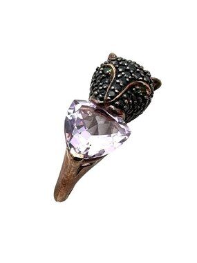 Black Spinel Ring Gemstone Jaguar Cat Rose Gold Sterling Silver Size 6